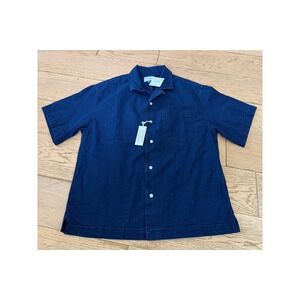 American Eagle Outfitters Mens Short Sleeve Textured Button Up Shirt Navy Size S